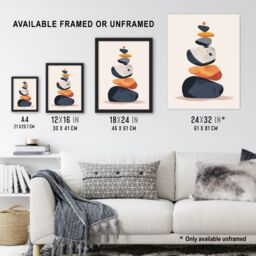 "Artery8 Vertical Stacked Stones Zen Bright Graphic Boho Wall Art Print in Orange - Size: W12"" x H16""" - thumbnail 3