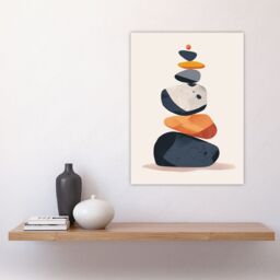 "Artery8 Vertical Stacked Stones Zen Bright Graphic Boho Wall Art Print in Orange - Size: W12"" x H16""" - thumbnail 4