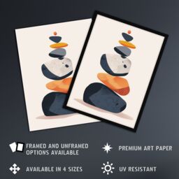 "Artery8 Vertical Stacked Stones Zen Bright Graphic Boho Wall Art Print in Orange - Size: W12"" x H16""" - thumbnail 2