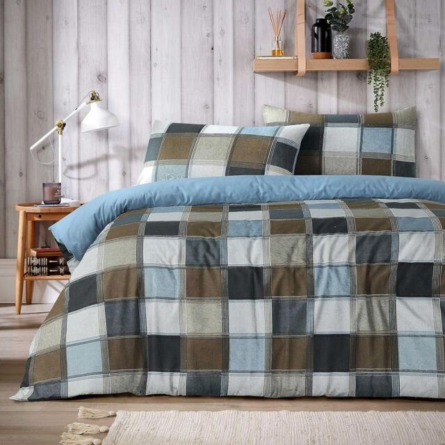 New Edge Blinds Glencoe Check Duvet Set in Grey - Double in Beige - Size: King