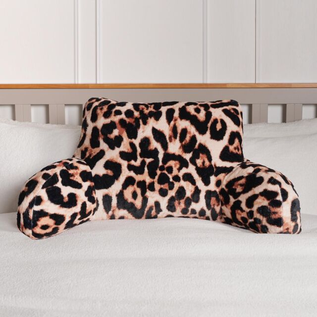 OHS Leopard Cushion Reading Pillow Plush Plump Padded Soft Arms Lumbar Chair Support in Natural - image 1