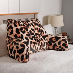OHS Leopard Cushion Reading Pillow Plush Plump Padded Soft Arms Lumbar Chair Support in Natural - thumbnail 2