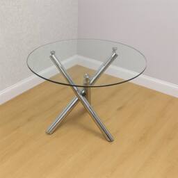KOSY KOALA Modern Round Clear Glass Dining Table With 4 White Gem Pattern - thumbnail 3