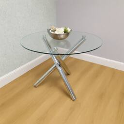 KOSY KOALA Modern Round Clear Glass Dining Table With 4 White Gem Pattern - thumbnail 2