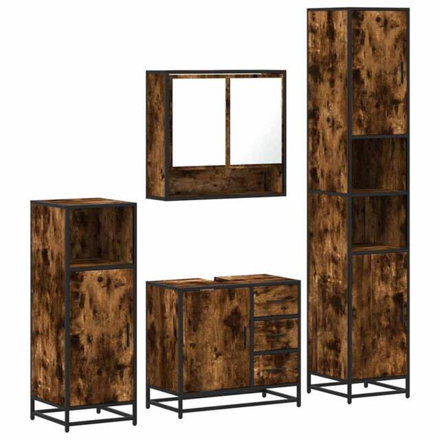 Berkfield Home 4¬†Piece Bathroom Furniture Set¬†Smoked Oak Engineered Wood in Brown - image 1