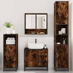 Berkfield Home 4¬†Piece Bathroom Furniture Set¬†Smoked Oak Engineered Wood in Brown - thumbnail 4