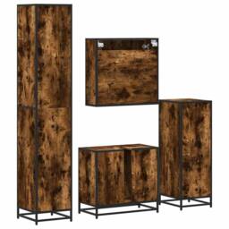 Berkfield Home 4¬†Piece Bathroom Furniture Set¬†Smoked Oak Engineered Wood in Brown - thumbnail 8