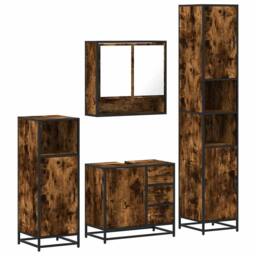 Berkfield Home 4¬†Piece Bathroom Furniture Set¬†Smoked Oak Engineered Wood in Brown - thumbnail 1