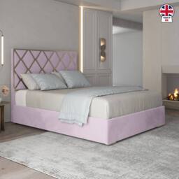 Casani Sudbury Upholstered Soft Velvet Pink Metal Designer Bed Frame - Size: Double - thumbnail 5