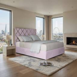 Casani Sudbury Upholstered Soft Velvet Pink Metal Designer Bed Frame - Size: Double - thumbnail 1