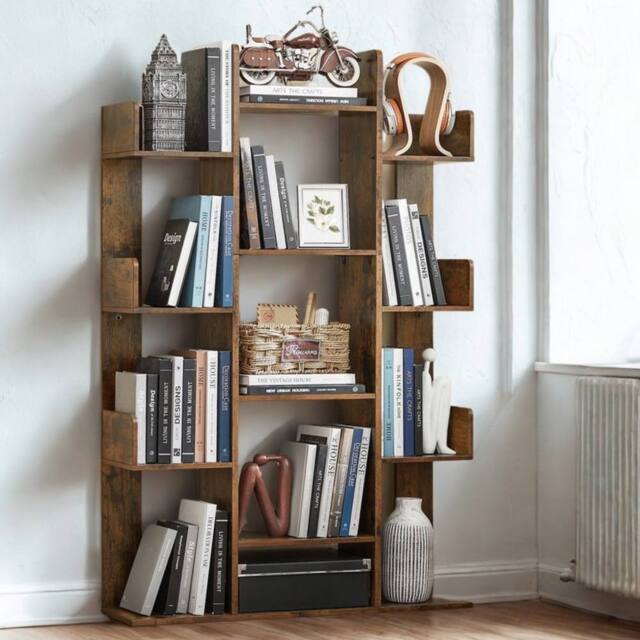 Pirlo Plush Large Industrial Freestanding Bookcase With 13 Shelves in Brown - image 1