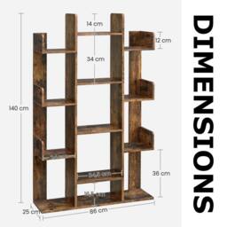 Pirlo Plush Large Industrial Freestanding Bookcase With 13 Shelves in Brown - thumbnail 9