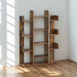 Pirlo Plush Large Industrial Freestanding Bookcase With 13 Shelves in Brown - thumbnail 6