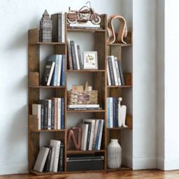 Pirlo Plush Large Industrial Freestanding Bookcase With 13 Shelves in Brown - thumbnail 2