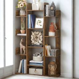 Pirlo Plush Large Industrial Freestanding Bookcase With 13 Shelves in Brown - thumbnail 4