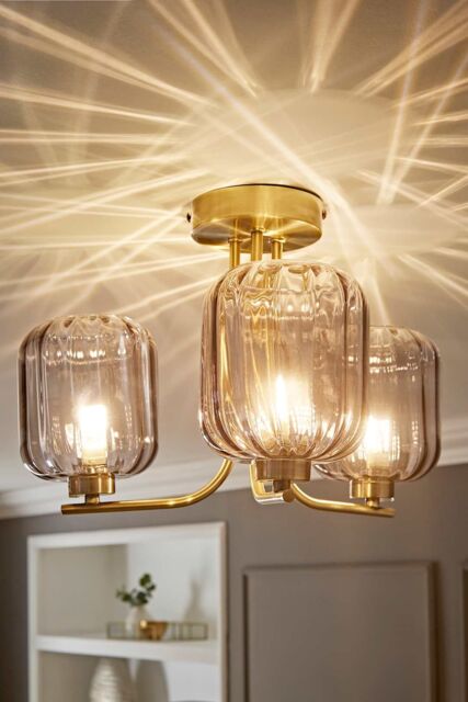 ValueLights Amelie 3 Way Ribbed Glass Gold Ceiling Pendant Light - image 1