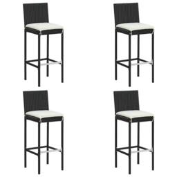 Berkfield Home Modern Garden Bar Stools with Cushions 4 pcs Black Poly Rattan - thumbnail 2