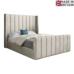 KDMD Sturminster Winged Upholstered Beige Soft Velvet Designer Bed Frame in Cream - Size: Small Single - thumbnail 3