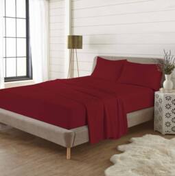 Homes-Linen Plain Thermal Flannelette Flat Sheet 100% Brushed Cotton Bedding in Red - Size: King - thumbnail 1