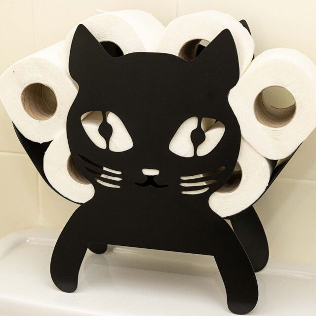 Marco Paul Cat Black Metal Toilet Roll Holder Bathroom Accessories 32cm - image 1