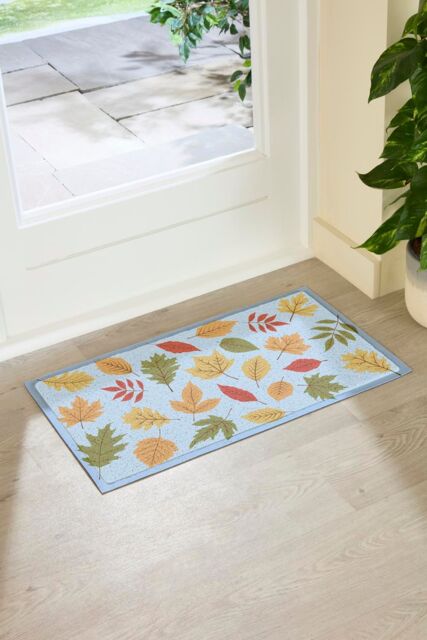 Artsy Mats Autumn Colour Leaves Indoor Outdoor Doormat (70 x 40cm) in Light Blue - Size: 40 cm x 70 cm - image 1