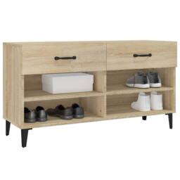 Berkfield Home Shoe Cabinet Sonoma Oak 102x35x55 cm Engineered Wood in Light Brown - Size: 102 x 35 x 55 cm - thumbnail 4