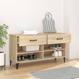 Berkfield Home Shoe Cabinet Sonoma Oak 102x35x55 cm Engineered Wood in Light Brown - Size: 102 x 35 x 55 cm - thumbnail 3
