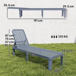 OUTSUNNY Plastic Sun Lounger, 4-Position Garden Lounger Sun bed, Dark Grey - thumbnail 3