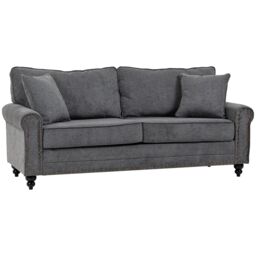 HOMCOM 3 Seater Sofas Fabric Sofa with Nailhead Trim Cushions & Throw Pillows in Grey - thumbnail 2