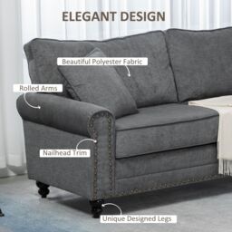 HOMCOM 3 Seater Sofas Fabric Sofa with Nailhead Trim Cushions & Throw Pillows in Grey - thumbnail 6