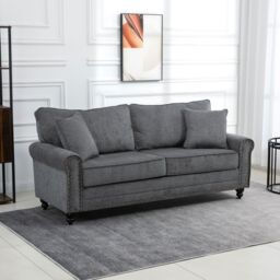 HOMCOM 3 Seater Sofas Fabric Sofa with Nailhead Trim Cushions & Throw Pillows in Grey - thumbnail 1