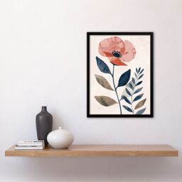 "Artery8 Singe Boho Poppy Flower Floral Watercolour Framed Wall Art in Pink - Size: W12"" x H16""" - thumbnail 4