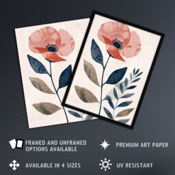 "Artery8 Singe Boho Poppy Flower Floral Watercolour Framed Wall Art in Pink - Size: W12"" x H16""" - thumbnail 2