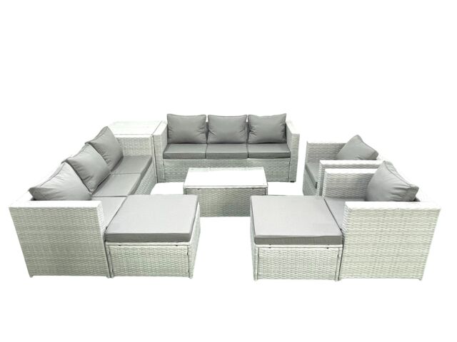Fimous Outdoor Rattan Sofa Garden Furniture Set with 2 Armchairs Oblong Coffee Table 2 Big Footstools Side Table Light Grey Mixed - image 1