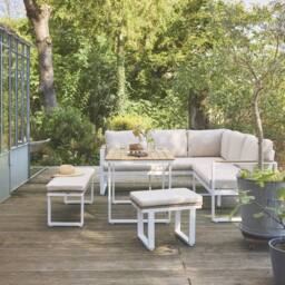 sweeek 8-seater garden lounge in acacia wood & aluminium in White - thumbnail 1