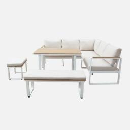 sweeek 8-seater garden lounge in acacia wood & aluminium in White - thumbnail 4