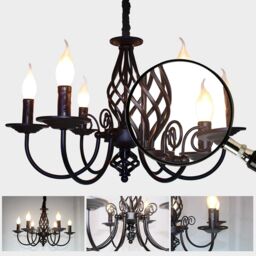 Garwarm Rustic Pendant Chandelier, French Country Vintage 6 Lights Chandeliers Farmhouse Pendant Light Fixture Height Adjustable Candle Wrought Iron - thumbnail 6