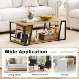 Costway Rectangle Coffee Table 2-tier Cocktail Center Accent Table w/ Shelf in Natural - thumbnail 8