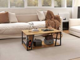 Costway Rectangle Coffee Table 2-tier Cocktail Center Accent Table w/ Shelf in Natural - thumbnail 3