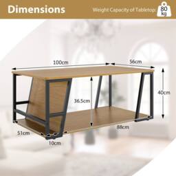 Costway Rectangle Coffee Table 2-tier Cocktail Center Accent Table w/ Shelf in Natural - thumbnail 7