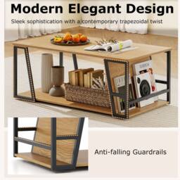 Costway Rectangle Coffee Table 2-tier Cocktail Center Accent Table w/ Shelf in Natural - thumbnail 9
