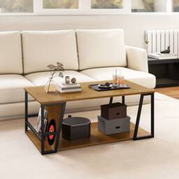 Costway Rectangle Coffee Table 2-tier Cocktail Center Accent Table w/ Shelf in Natural - thumbnail 1