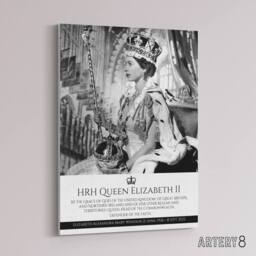 "Artery8 HRH Queen Elizabeth II Coronation Canvas Wall Art Print in Grey - Size: W18"" x H24""" - thumbnail 2