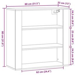 Berkfield Home Wall Cabinet Old Wood 80x33x80 cm Engineered Wood in Brown - Size: 80 x 33 x 80 cm - thumbnail 9