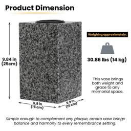Novecrafto Granite Memorial Vase for Flowers - Solid Stone for Cemetery or Garden in Grey - thumbnail 2