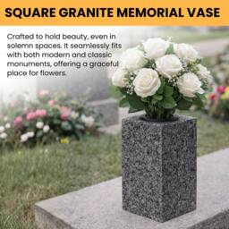 Novecrafto Granite Memorial Vase for Flowers - Solid Stone for Cemetery or Garden in Grey - thumbnail 4