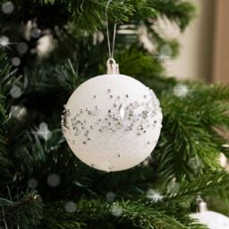 Melody Maison Set Of 3 White Glitter Silver Jewel Baubles - 9cm - thumbnail 6