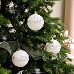 Melody Maison Set Of 3 White Glitter Silver Jewel Baubles - 9cm - thumbnail 5