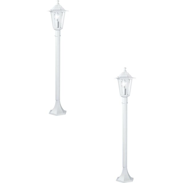Loops 2 PACK IP44 Outdoor Bollard Light White Aluminium Lantern 60W E27 Lamp Post - image 1