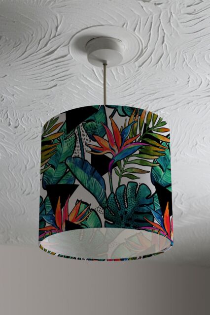 Benjamin Tate Design tropical leaves & flowers with contour ceiling lamp shade in Natural